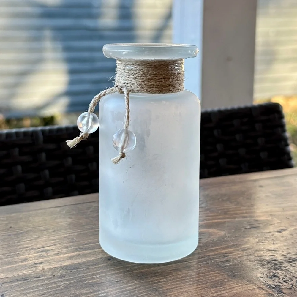 Frosted Glass Bud Vase with Jute Rope Accent